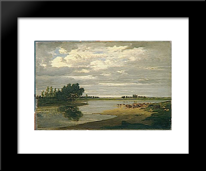 The Seine At Villeneuve St. Georges 20x24 Black Modern Wood Framed Art Print Poster by Rousseau, Theodore