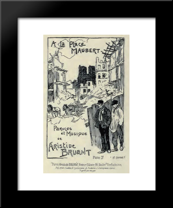 A La Place Maubert 20x24 Black Modern Wood Framed Art Print Poster by Steinlen, Theophile