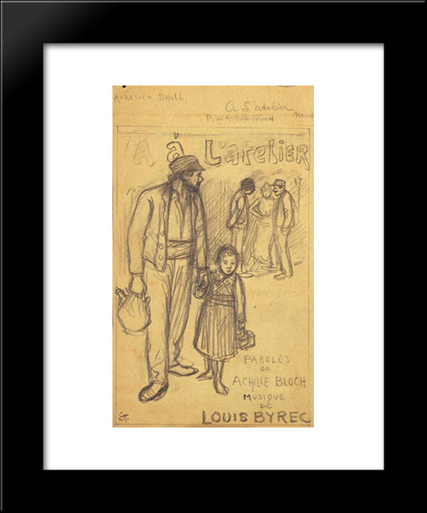 A L'Atelier Preliminary Drawing 20x24 Black Modern Wood Framed Art Print Poster by Steinlen, Theophile