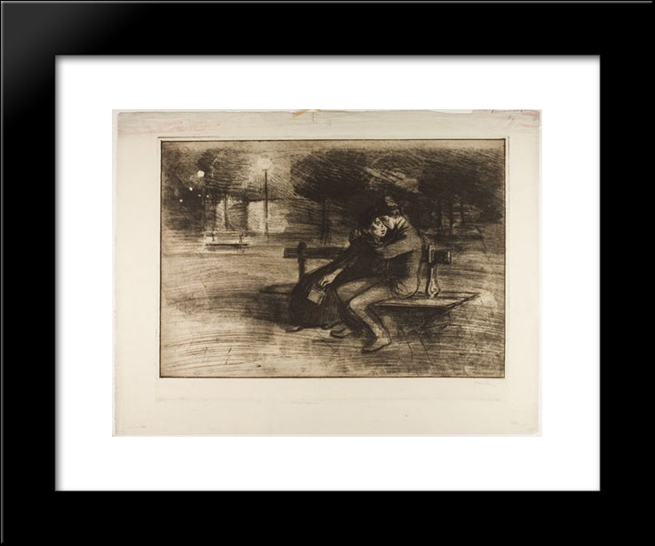 Amoureux Sur Un Banc 20x24 Black Modern Wood Framed Art Print Poster by Steinlen, Theophile