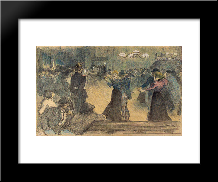 Bal De Barriere Drawing 20x24 Black Modern Wood Framed Art Print Poster by Steinlen, Theophile