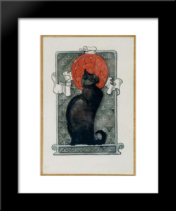 Black Cat 20x24 Black Modern Wood Framed Art Print Poster by Steinlen, Theophile