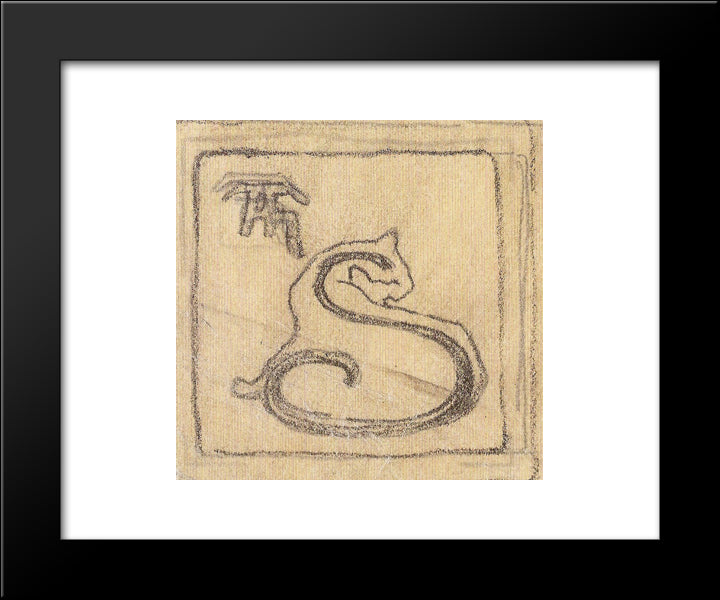 Cat Monogram 20x24 Black Modern Wood Framed Art Print Poster by Steinlen, Theophile