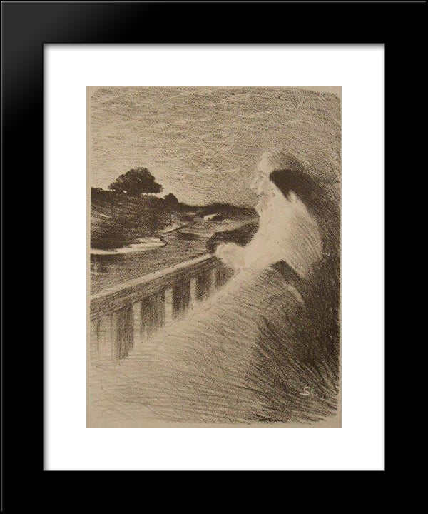 Couple Seated At Balcony 20x24 Black Modern Wood Framed Art Print Poster by Steinlen, Theophile
