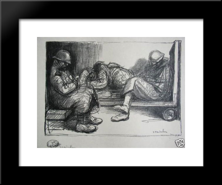En Attendant Le Depart 20x24 Black Modern Wood Framed Art Print Poster by Steinlen, Theophile