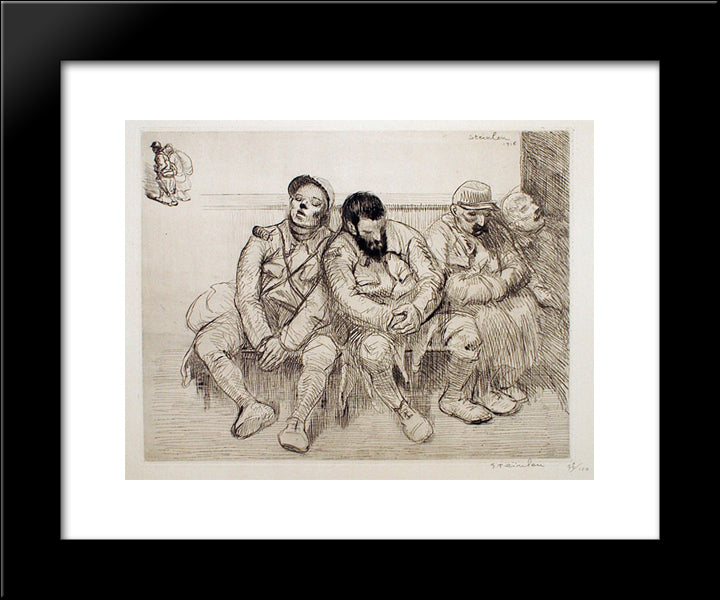 Entre Deux Trains 20x24 Black Modern Wood Framed Art Print Poster by Steinlen, Theophile
