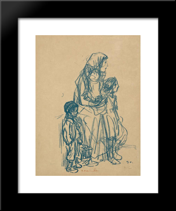 Femme De Profil Et Trois Enfants 20x24 Black Modern Wood Framed Art Print Poster by Steinlen, Theophile