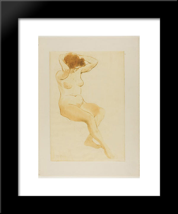 Femme De Trois Quarts Se Coiffant 20x24 Black Modern Wood Framed Art Print Poster by Steinlen, Theophile
