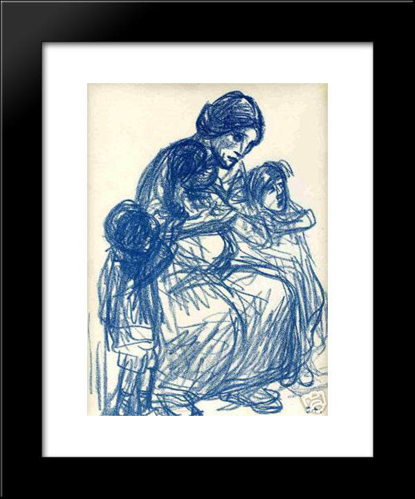 Femme De Trois-Quarts Et Trois Enfants 20x24 Black Modern Wood Framed Art Print Poster by Steinlen, Theophile