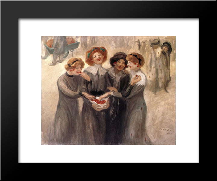 Four Women With A Basket Of Cherries 20x24 Black Modern Wood Framed Art Print Poster by Steinlen, Theophile