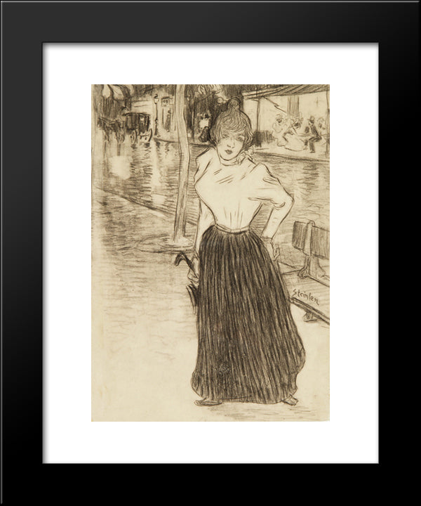 Jeune Femme Dans La Rue 20x24 Black Modern Wood Framed Art Print Poster by Steinlen, Theophile