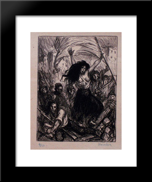 La Barricade 20x24 Black Modern Wood Framed Art Print Poster by Steinlen, Theophile