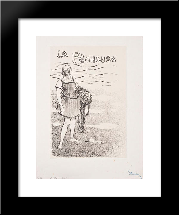 La Pecheuse 20x24 Black Modern Wood Framed Art Print Poster by Steinlen, Theophile