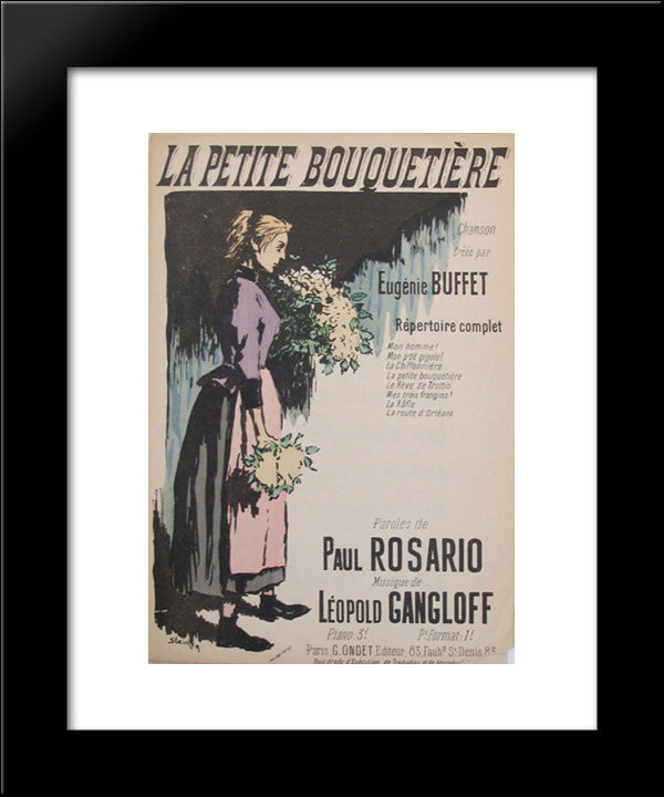La Petite Bouquetiere 20x24 Black Modern Wood Framed Art Print Poster by Steinlen, Theophile