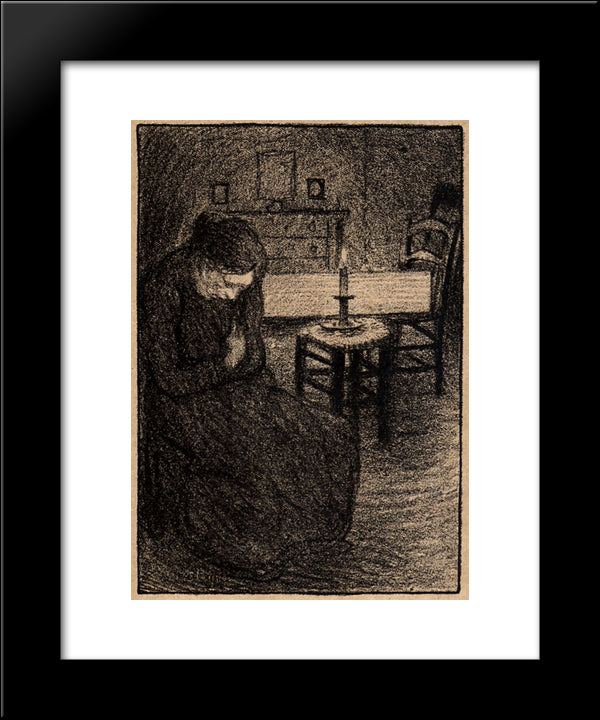 La Veillee 20x24 Black Modern Wood Framed Art Print Poster by Steinlen, Theophile