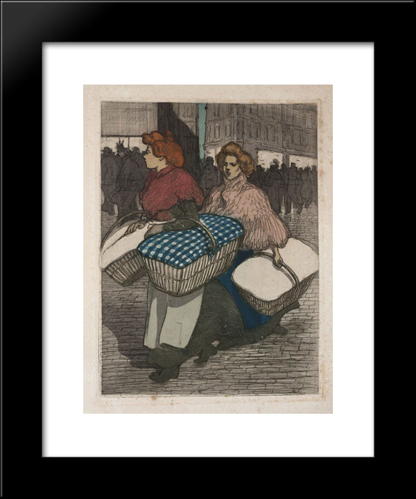Laundresses Are Carrying Linnen 20x24 Black Modern Wood Framed Art Print Poster by Steinlen, Theophile