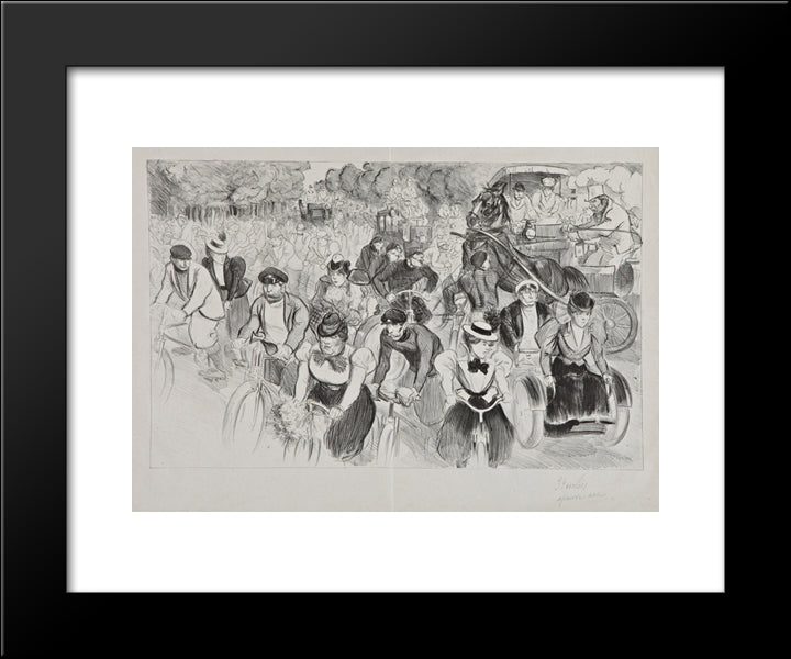 Les Cyclistes 20x24 Black Modern Wood Framed Art Print Poster by Steinlen, Theophile
