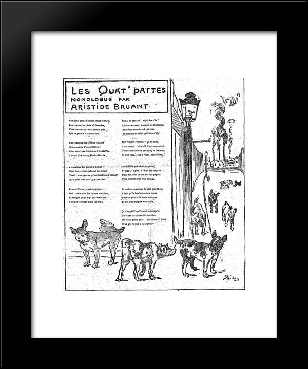 Les Quat Pattes 20x24 Black Modern Wood Framed Art Print Poster by Steinlen, Theophile