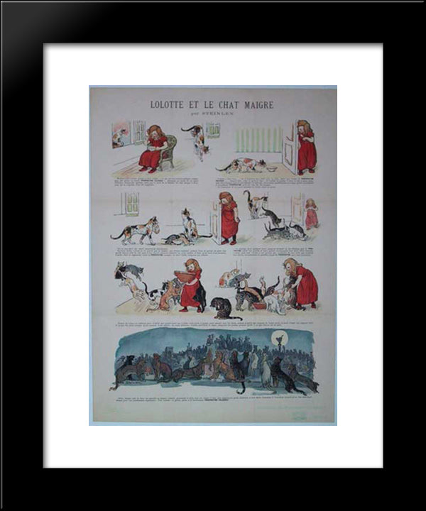 Lolotte And Skinny Cat 20x24 Black Modern Wood Framed Art Print Poster by Steinlen, Theophile
