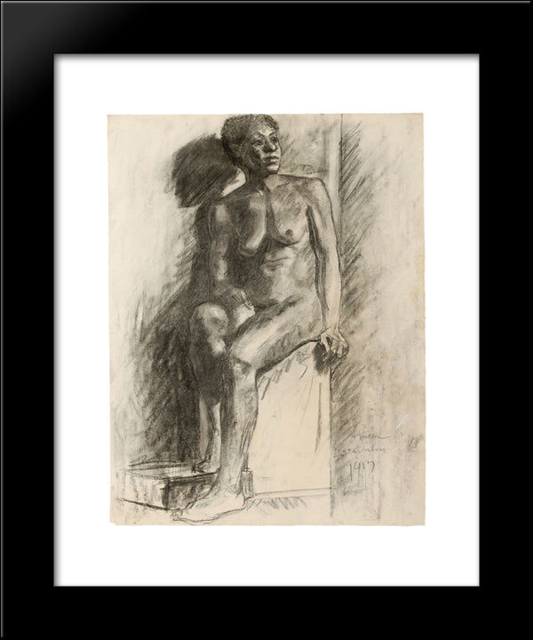 Masseida Assise De Trois - Quarts A Gauche- La Tete Tournee A Droite 20x24 Black Modern Wood Framed Art Print Poster by Steinlen, Theophile