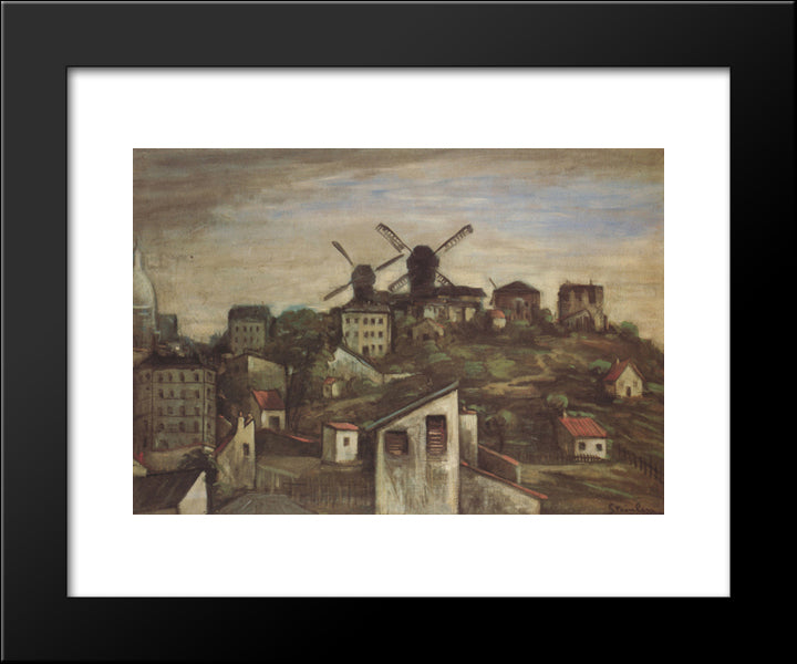 Montmartre Windmills 20x24 Black Modern Wood Framed Art Print Poster by Steinlen, Theophile
