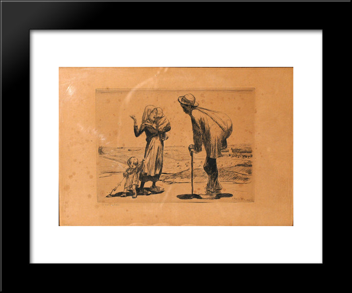 Mother And Children Talking To Vagabond 20x24 Black Modern Wood Framed Art Print Poster by Steinlen, Theophile