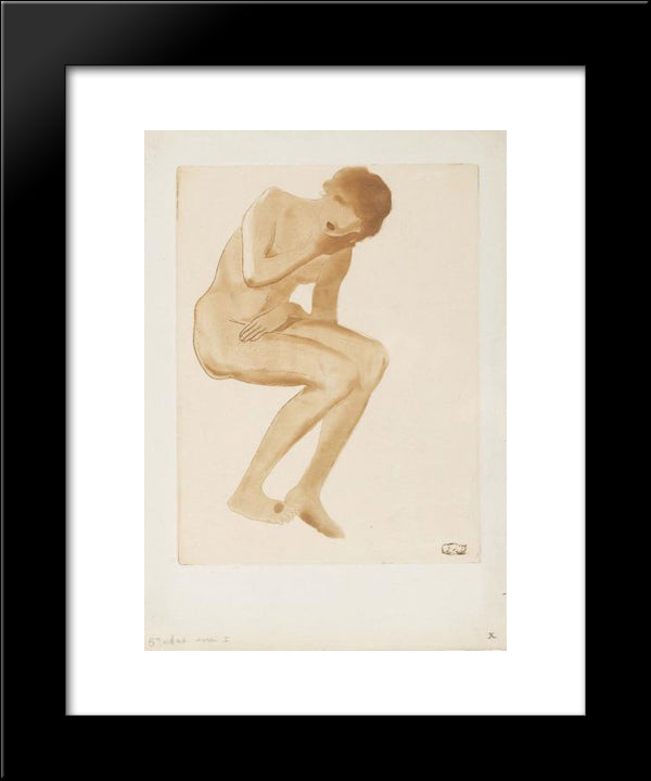 Nu Assis A La Tete Penchee 20x24 Black Modern Wood Framed Art Print Poster by Steinlen, Theophile