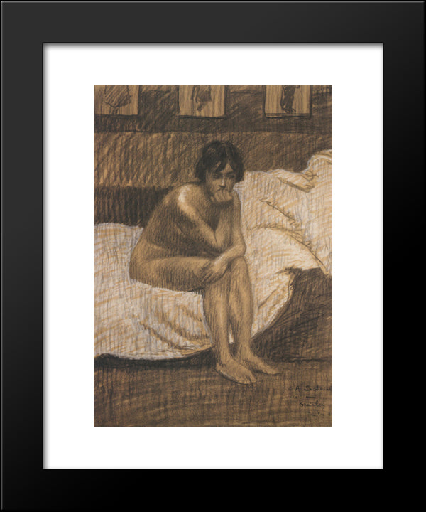 Nude Woman Sitting On The Bed 20x24 Black Modern Wood Framed Art Print Poster by Steinlen, Theophile