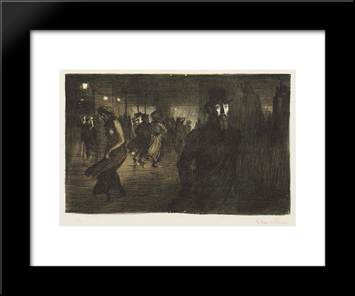 Paris La Nuit 20x24 Black Modern Wood Framed Art Print Poster by Steinlen, Theophile