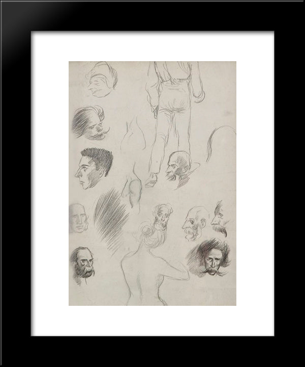 Sketches Of People 20x24 Black Modern Wood Framed Art Print Poster by Steinlen, Theophile