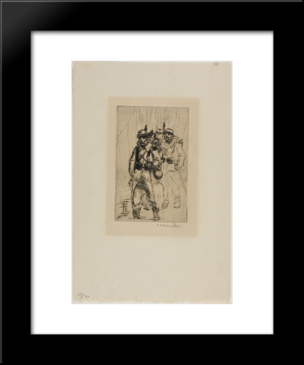Soldats Sous La Pluie Et Dans Les Fondrieres 20x24 Black Modern Wood Framed Art Print Poster by Steinlen, Theophile