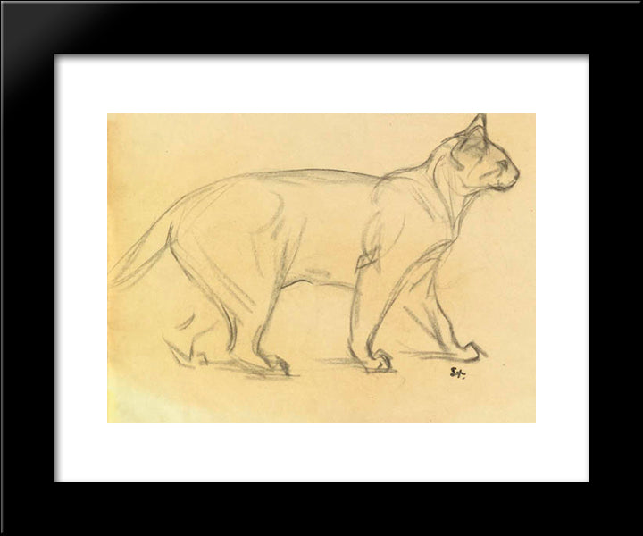 Study Of A Cat Walking 20x24 Black Modern Wood Framed Art Print Poster by Steinlen, Theophile