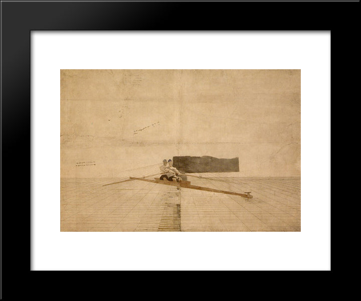 Drawing For The Pair Oared Shell 20x24 Black Modern Wood Framed Art Print Poster by Eakins, Thomas