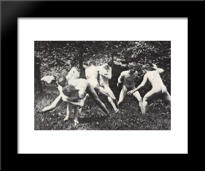 Studens Wrestling In The Nude 20x24 Black Modern Wood Framed Art Print Poster by Eakins, Thomas