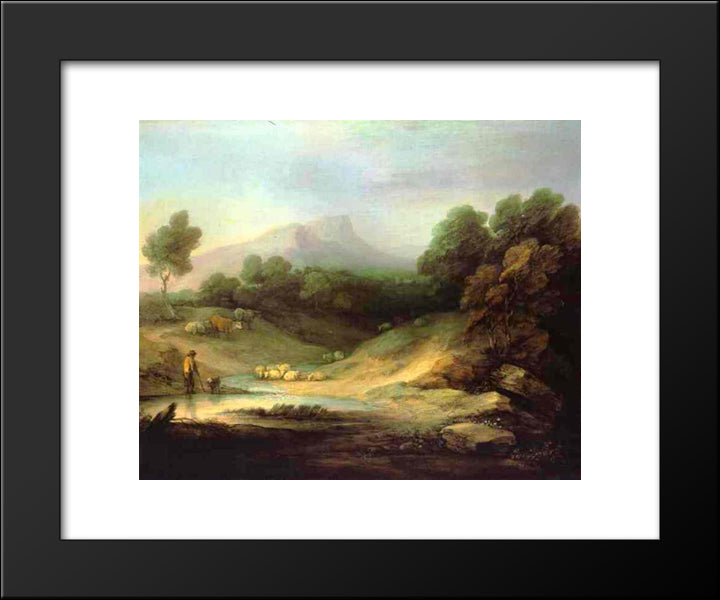 Mountain Landscape With Shepherd 20x24 Black Modern Wood Framed Art Print Poster by Gainsborough, Thomas