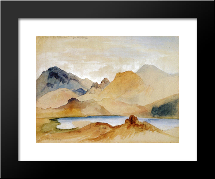 Cinnabar Mountain, Yellowstone River (Watercolour) 20x24 Black Modern Wood Framed Art Print Poster by Moran, Thomas