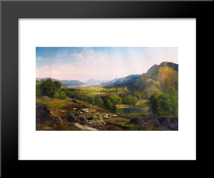Shepherdess Watching Her Flock 20x24 Black Modern Wood Framed Art Print Poster by Moran, Thomas