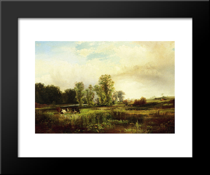 Summer Landscape With Cows 20x24 Black Modern Wood Framed Art Print Poster by Moran, Thomas