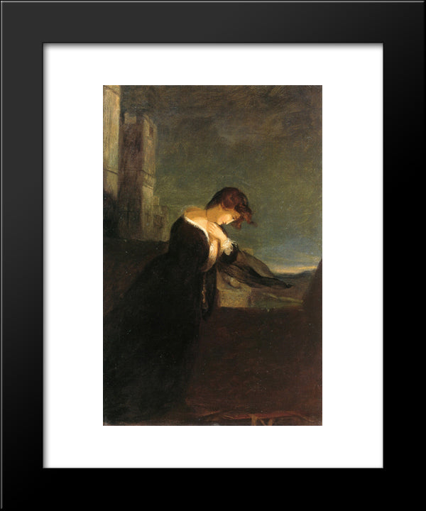 Lady On The Battlements Of A Castle 20x24 Black Modern Wood Framed Art Print Poster by Sully, Thomas
