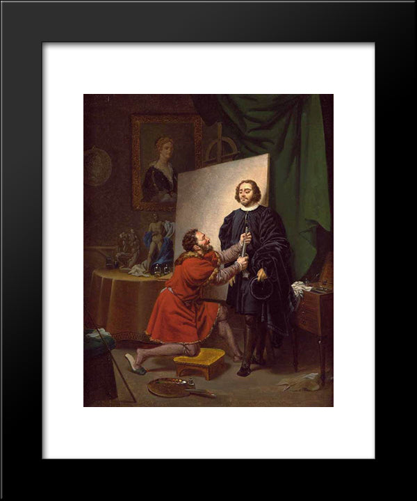 Aretino In The Studio Of Tintoretto 20x24 Black Modern Wood Framed Art Print Poster by Tintoretto