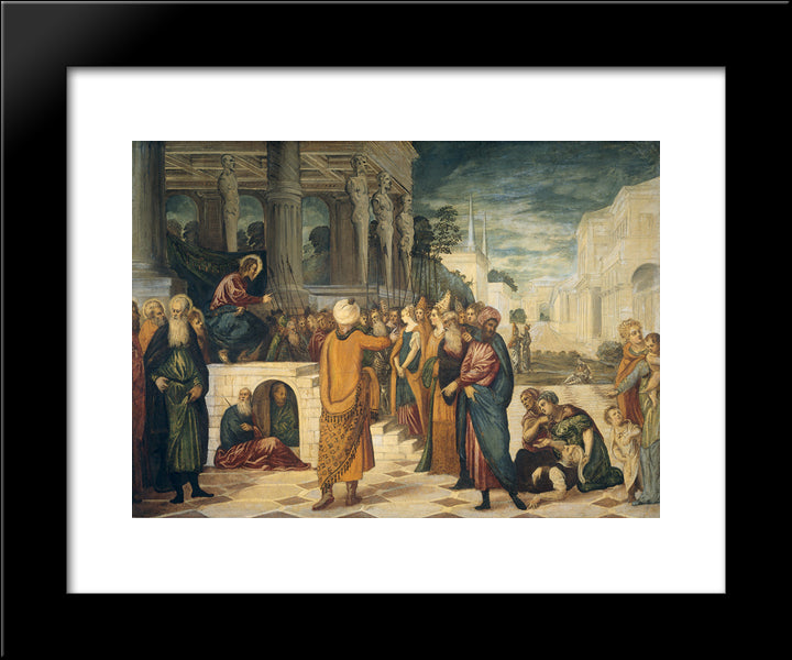 Christ And The Adulteress 20x24 Black Modern Wood Framed Art Print Poster by Tintoretto