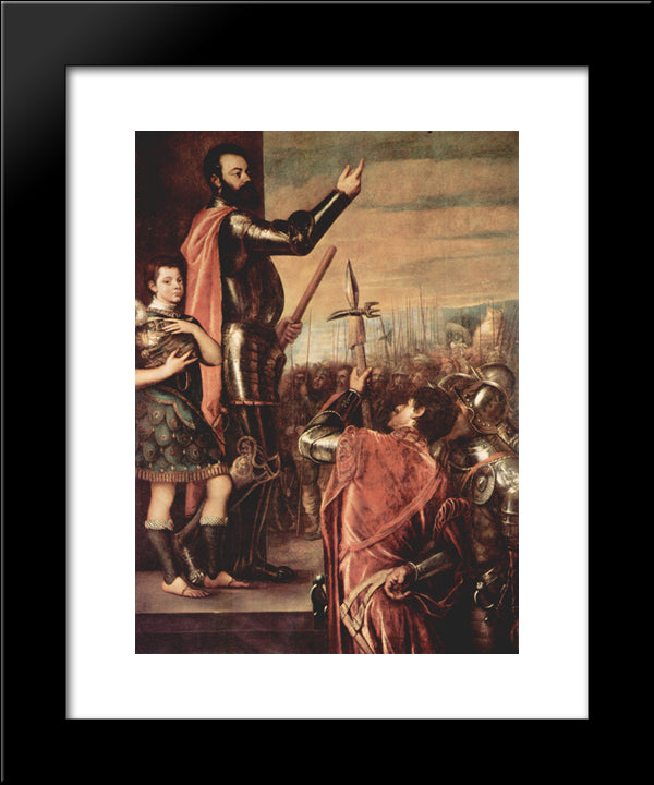The Marchese Del Vasto Addressing His Troops 20x24 Black Modern Wood Framed Art Print Poster by Titian
