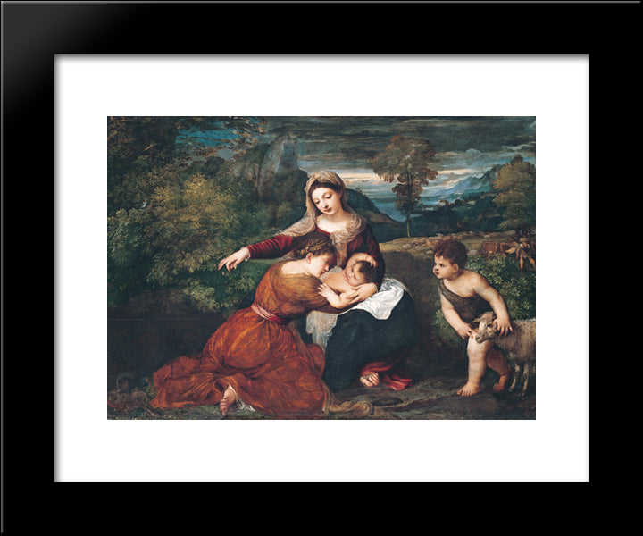 Virgin And Child With Saint And Saint John 20x24 Black Modern Wood Framed Art Print Poster by Titian