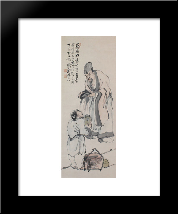 Scholar And Figure 20x24 Black Modern Wood Framed Art Print Poster by Tomioka Tessai