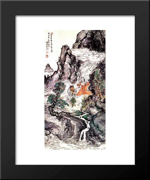 Two Divinities Dancing 20x24 Black Modern Wood Framed Art Print Poster by Tomioka Tessai