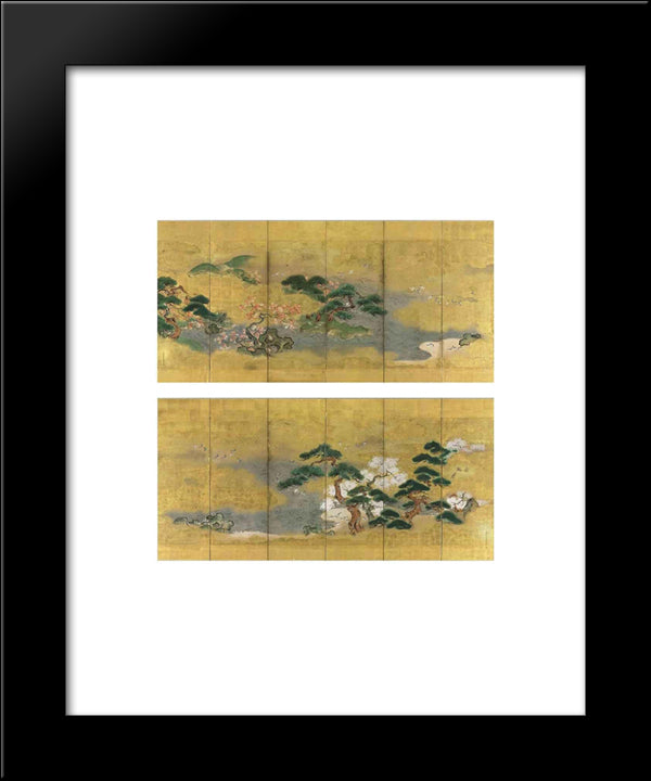 Birds And Flowers In Spring And Autumn 20x24 Black Modern Wood Framed Art Print Poster by Mitsuoki, Tosa