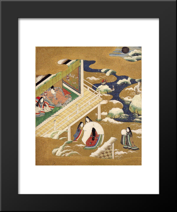 Illustration Of The Genji Monogatari (Asagao, The Blue Bell) 20x24 Black Modern Wood Framed Art Print Poster by Mitsuoki, Tosa
