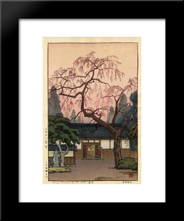 Cherry Blossom By The Gate 20x24 Black Modern Wood Framed Art Print Poster by Yoshida, Toshi