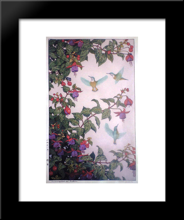 Hummingbird And Fuchsia 20x24 Black Modern Wood Framed Art Print Poster by Yoshida, Toshi