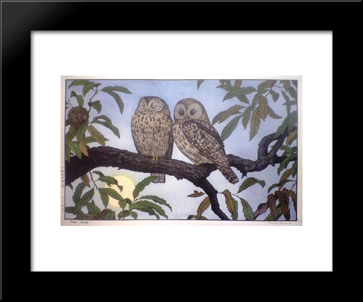 Two Owls 20x24 Black Modern Wood Framed Art Print Poster by Yoshida, Toshi
